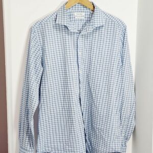 Calvin Klein Dress Shirt Plaid Stretch xtreme Slim Fit Smokey Men Blue L 34/35